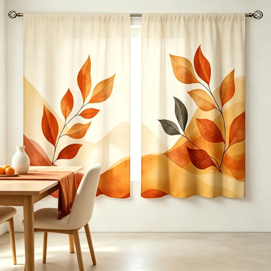 2PCS Digital Print Curtain, Mountain Slopes Autumn Leaves, Fall Nature Scenic Landscape Style for Living Room Bedroom Decor