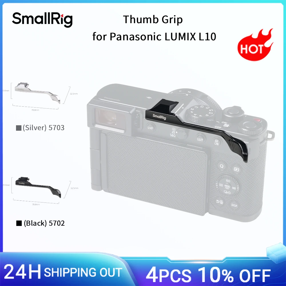 Image of SmallRig Daumengriff für Panasonic LUMIX L10, Silber/Schwarz, mehrfach mit Silikonauflagen, schützt den Kamerakörper, verbessert die Stabilität