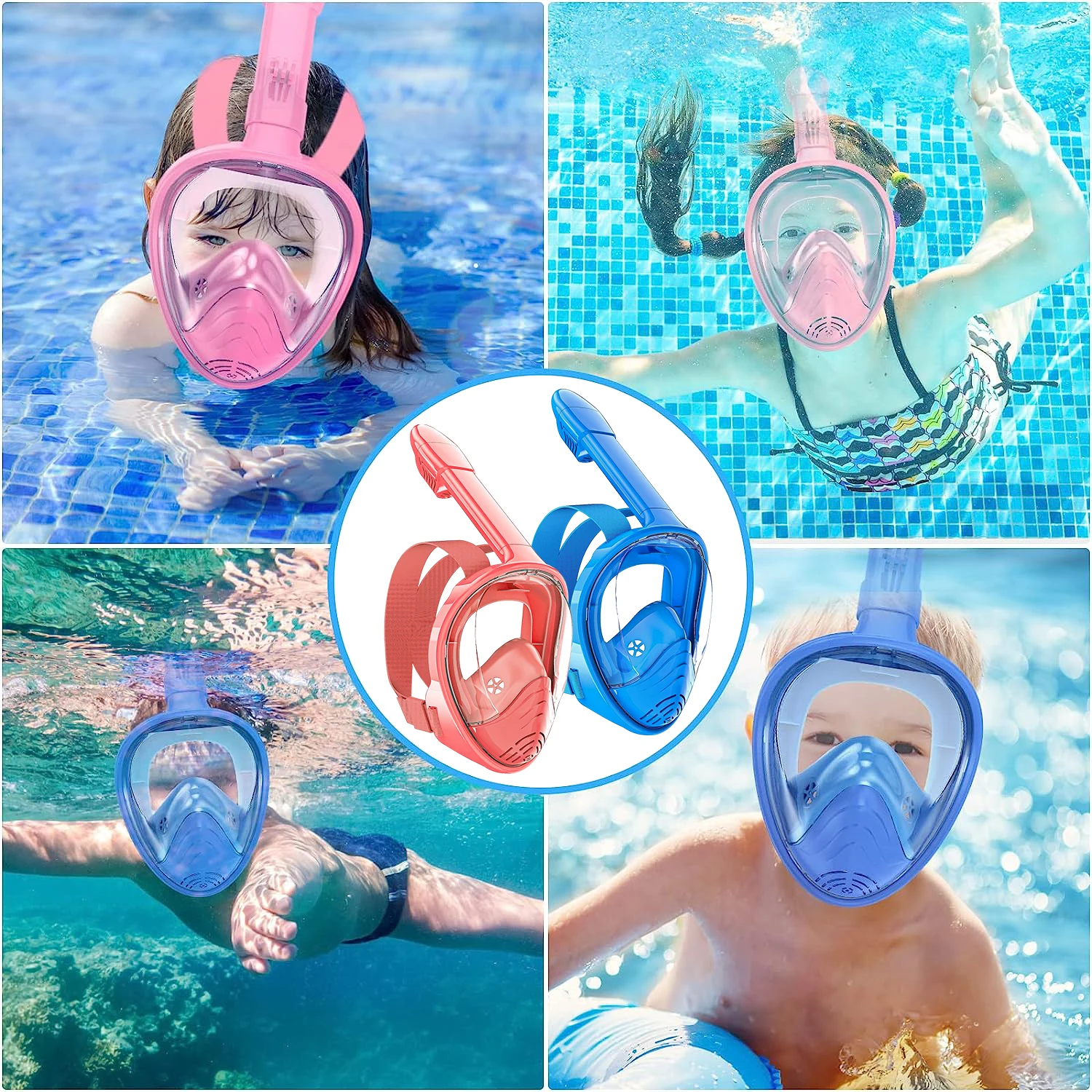 Kids 180° Panoramic Snorkel Mask with Camera Support - Anti-Fog, Leak-Proof Design for Safe Underwater Adventures