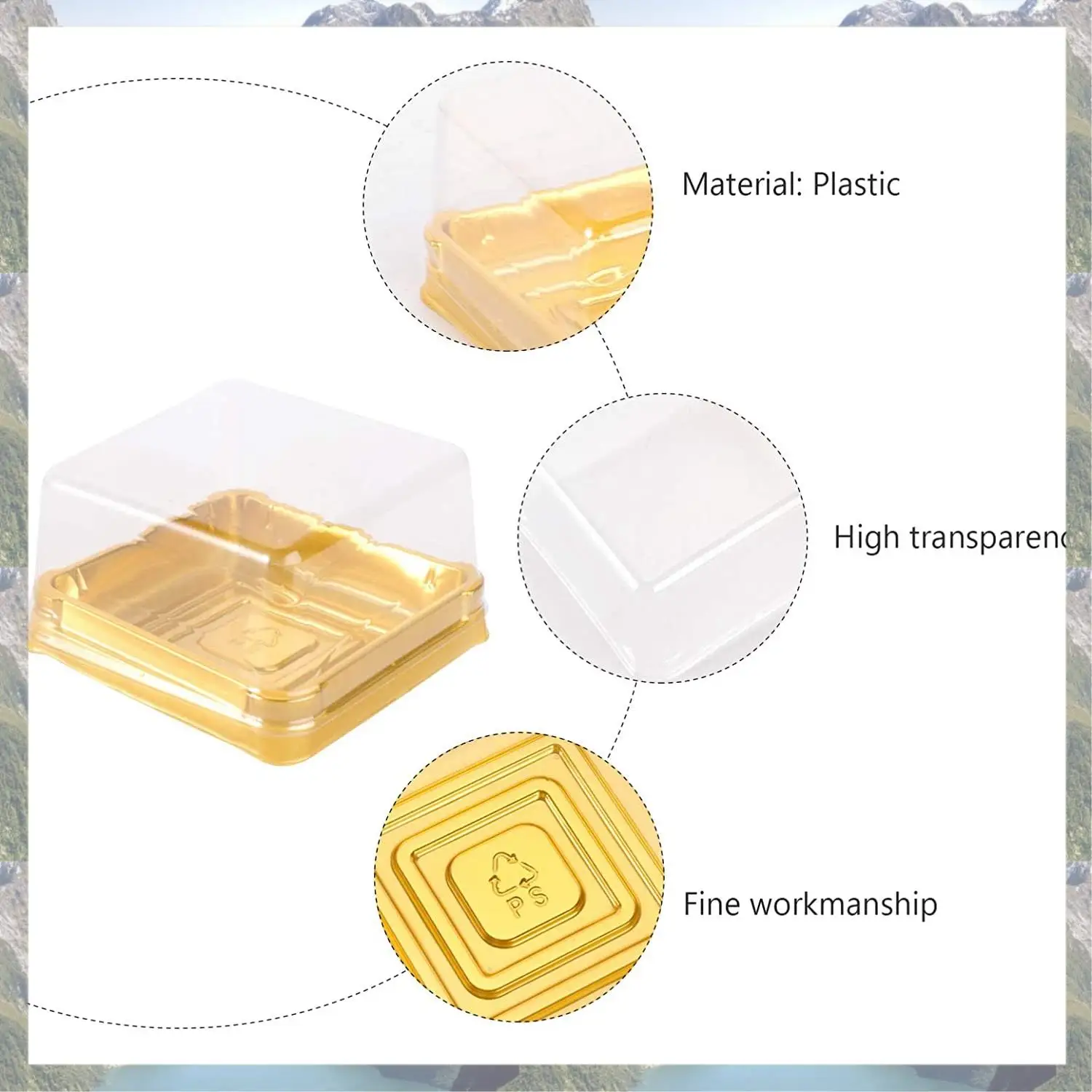 2025 Trend 100 Uds Mini caja de plástico para pasteles, cajas cuadradas para pasteles con cúpula para pastel de Luna, caja de embalaje dorada para Festival de Navidad, boda y cumpleaños