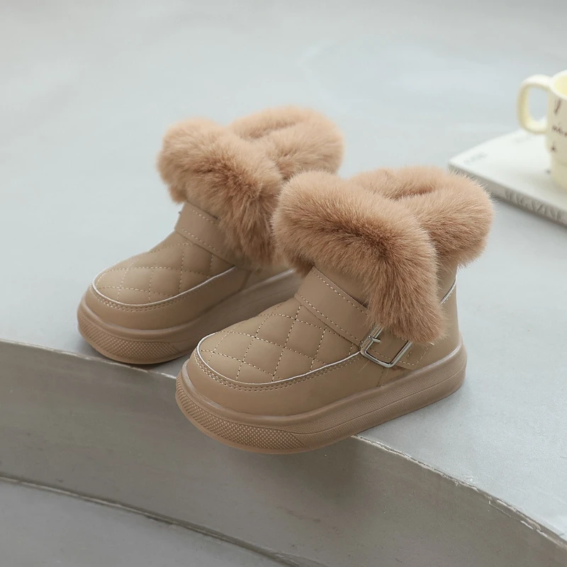 

2025 Winter Children's Cotton Boots New Thick Bottom Girls Furry Causal Boots for Outdoor Fashion Warmth Soft Kids Snow Boots