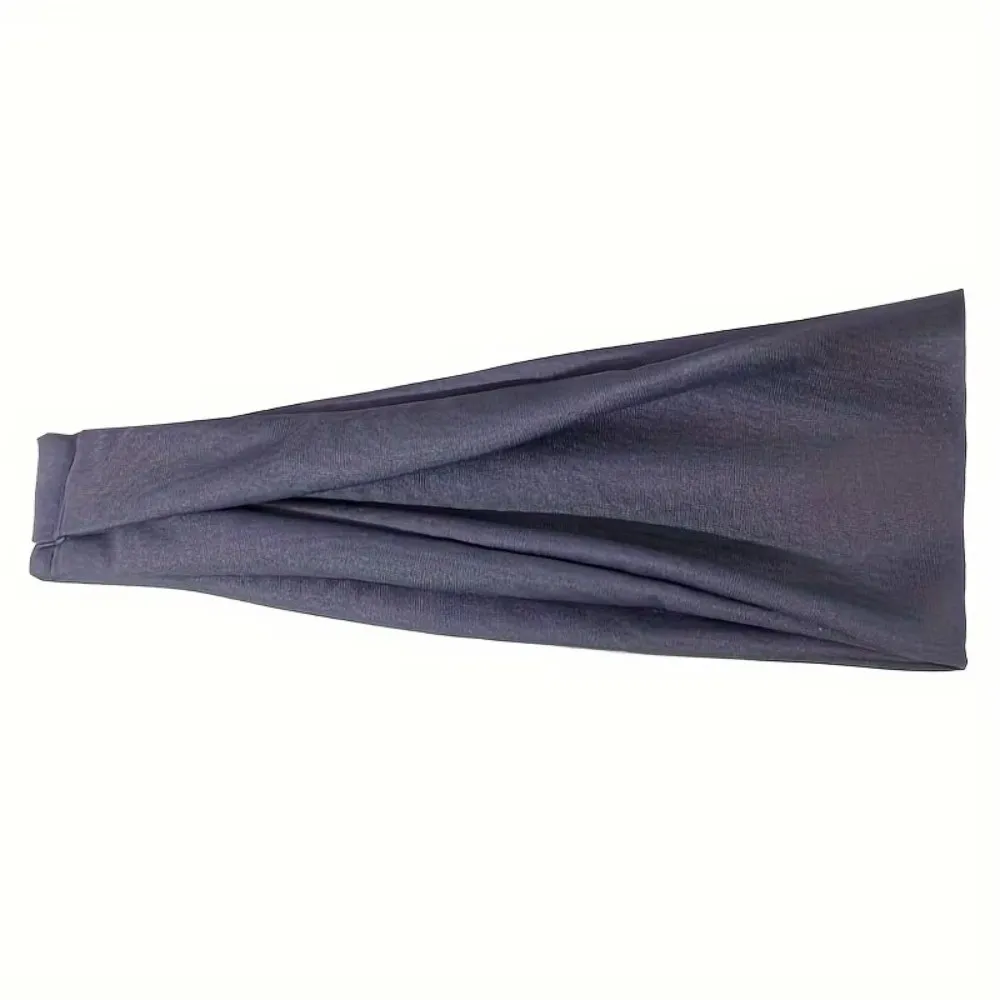 Stretch Fabric Sports Headband Wide Band Sweat Absorbent Workout Headband Solid Color Twisted Design Yoga Headband