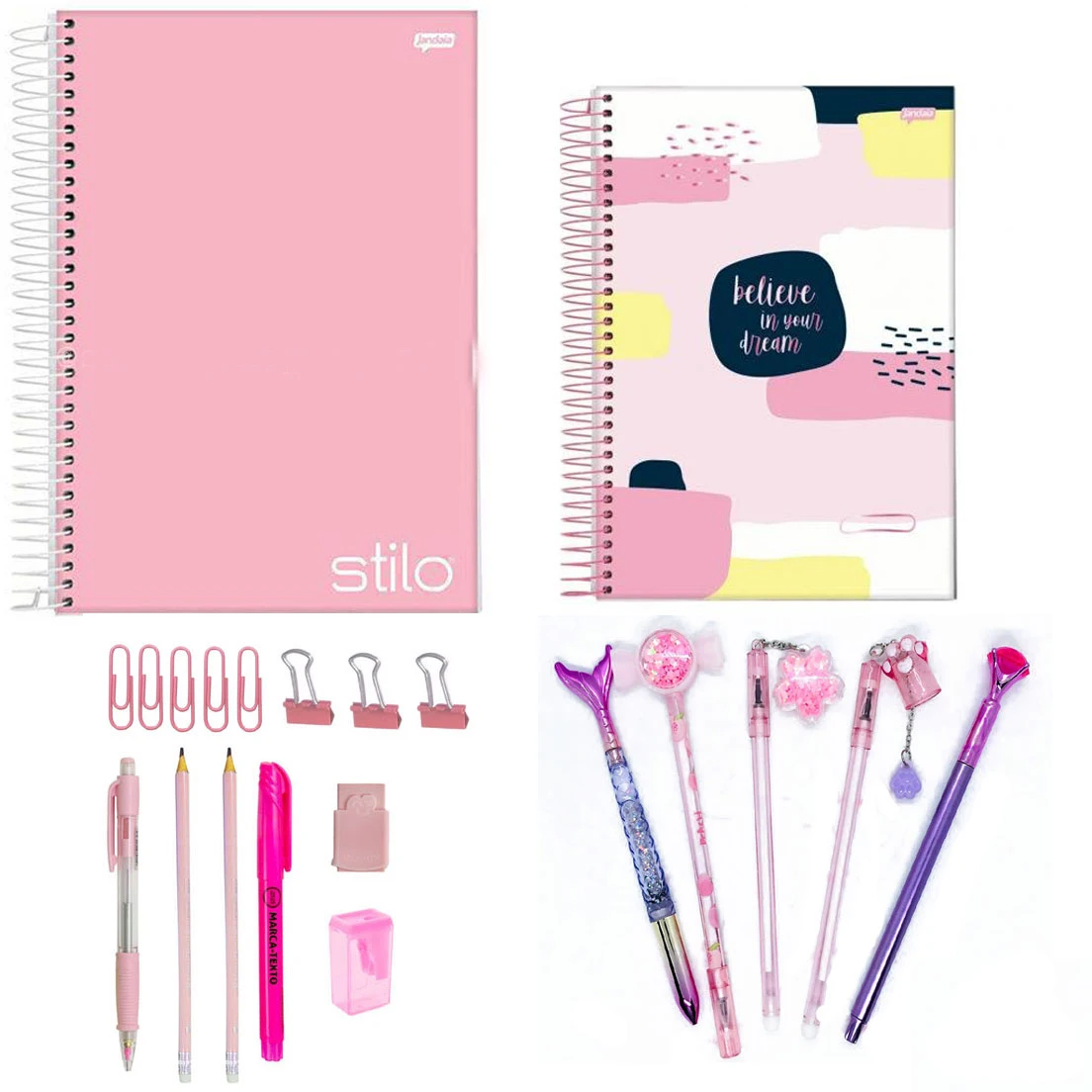 Kawaii Cute Pink Color Pink Neon Pastel Stationery Kit