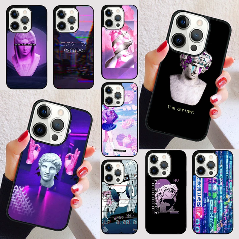 Vaporwave Glitch Aesthetics Anime Phone Case for iPhone 16 15 SE2020 7 8 Plus for Apple 13 11 12 14 Mini Pro Max Cover coque