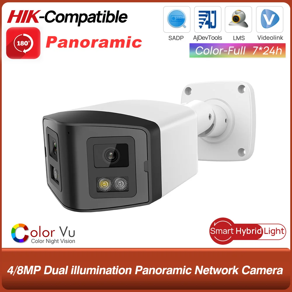 

Совместимый с Hikvision 4MP/8MP 180 ° Панорамная IP-камера с ИК-подсветкой и ColorVu, обнаружением человека, слотом для SD-карты, Plug&Play, HIK NVR APP, VideoLink