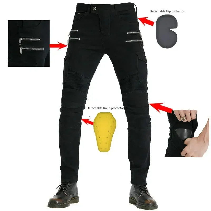 Riding Moto Protective Trousers Motorcycle Zipper Jeans Pants Elastic Slim Breathable Riding Pants For Men Wommen