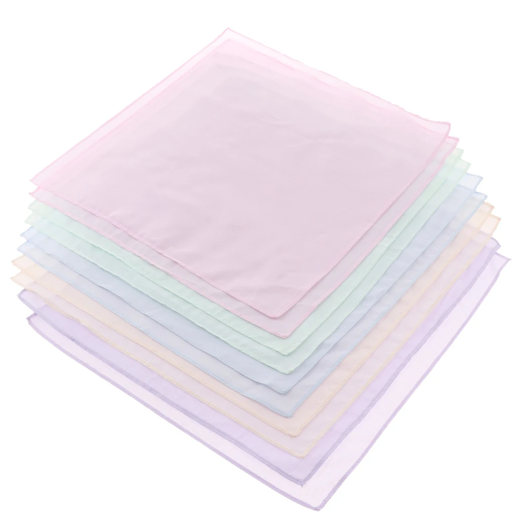 10Pack Pure Color Cotton Handkerchiefs Women Men Hanky Hankie Kerchiefs