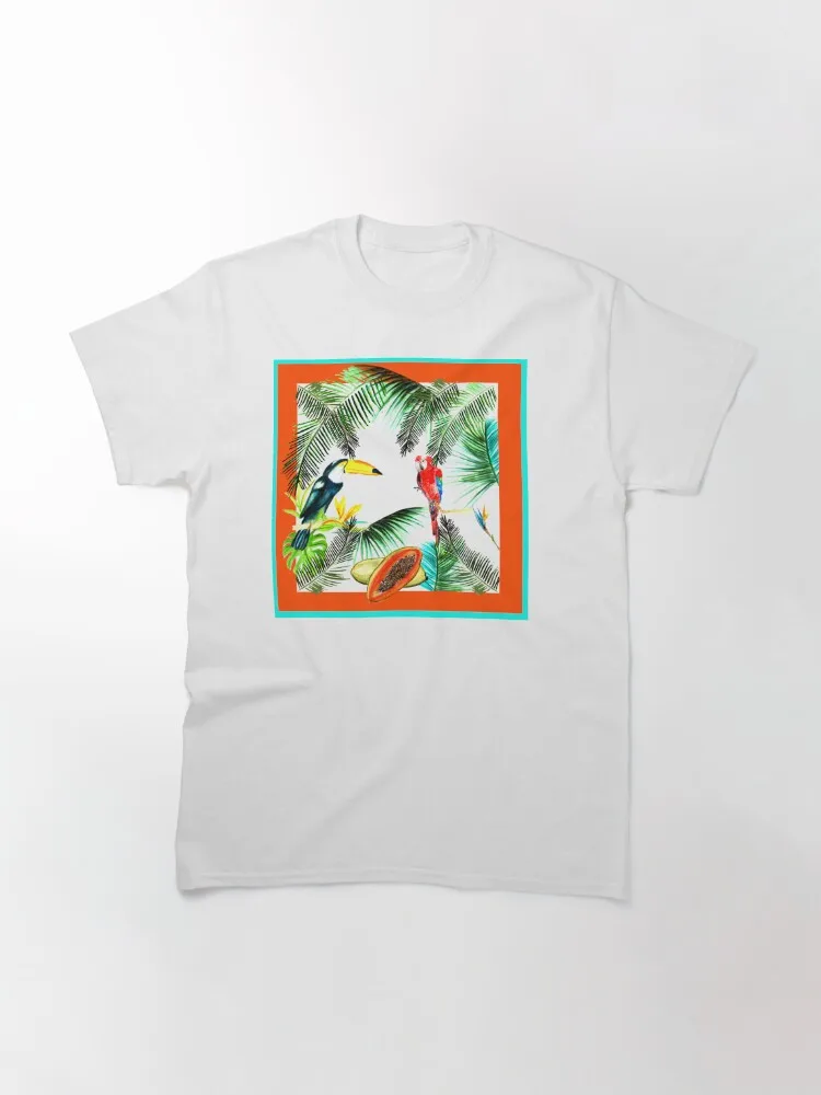 Parrots, toucan, papaya and tropical leaves from my own hand painted watercolors Classic T-Shirt