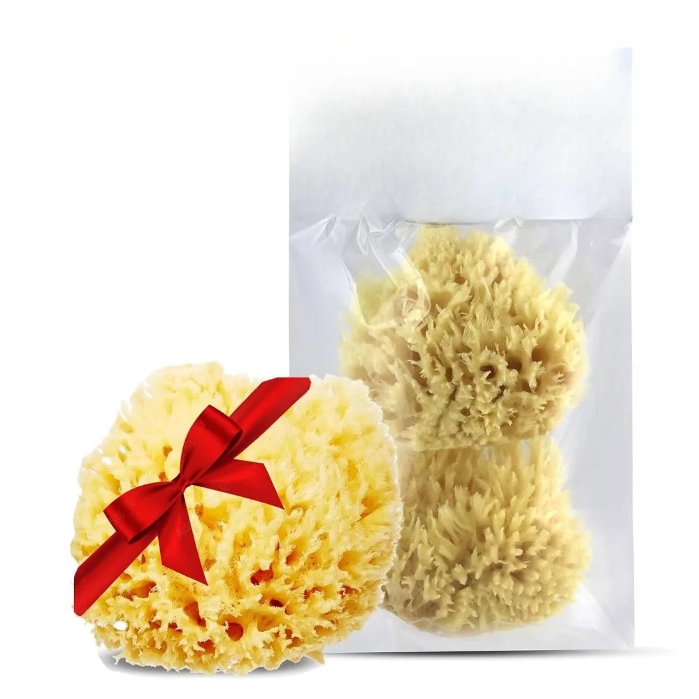 

2 Pack 4 Inch Natural Bath Sponge for Baby Kids Biodegradable Hypoallergenic Sea Wool