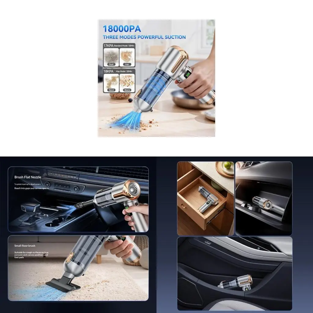 Portable Car Vacuum Cleaner Featuring Smarts Digital Display LED Light and 3 Speed Suction for Enhanced Vehicle Interior