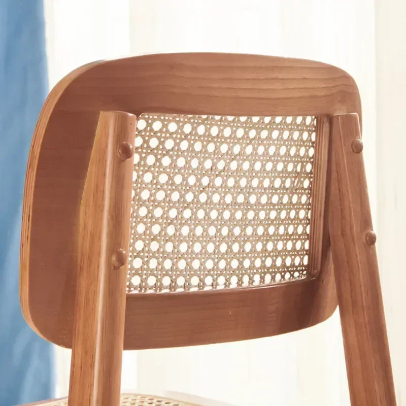 Dining Chairs Walnut Color Nordic Simple Solid Wood Rattan Woven Household Leisure Backrest Living Room Furniture Comfort