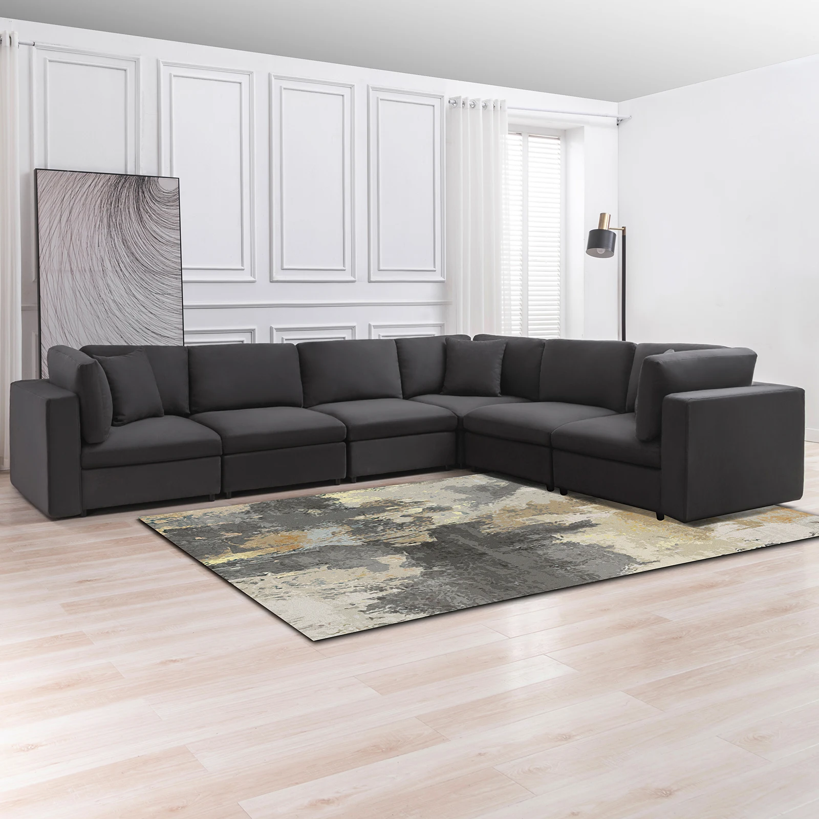 HORGAEO Upholstered Sectional Sofa Couch, 6-Seat L Shaped Couch Set with Oversized Seat, 3 Cushions