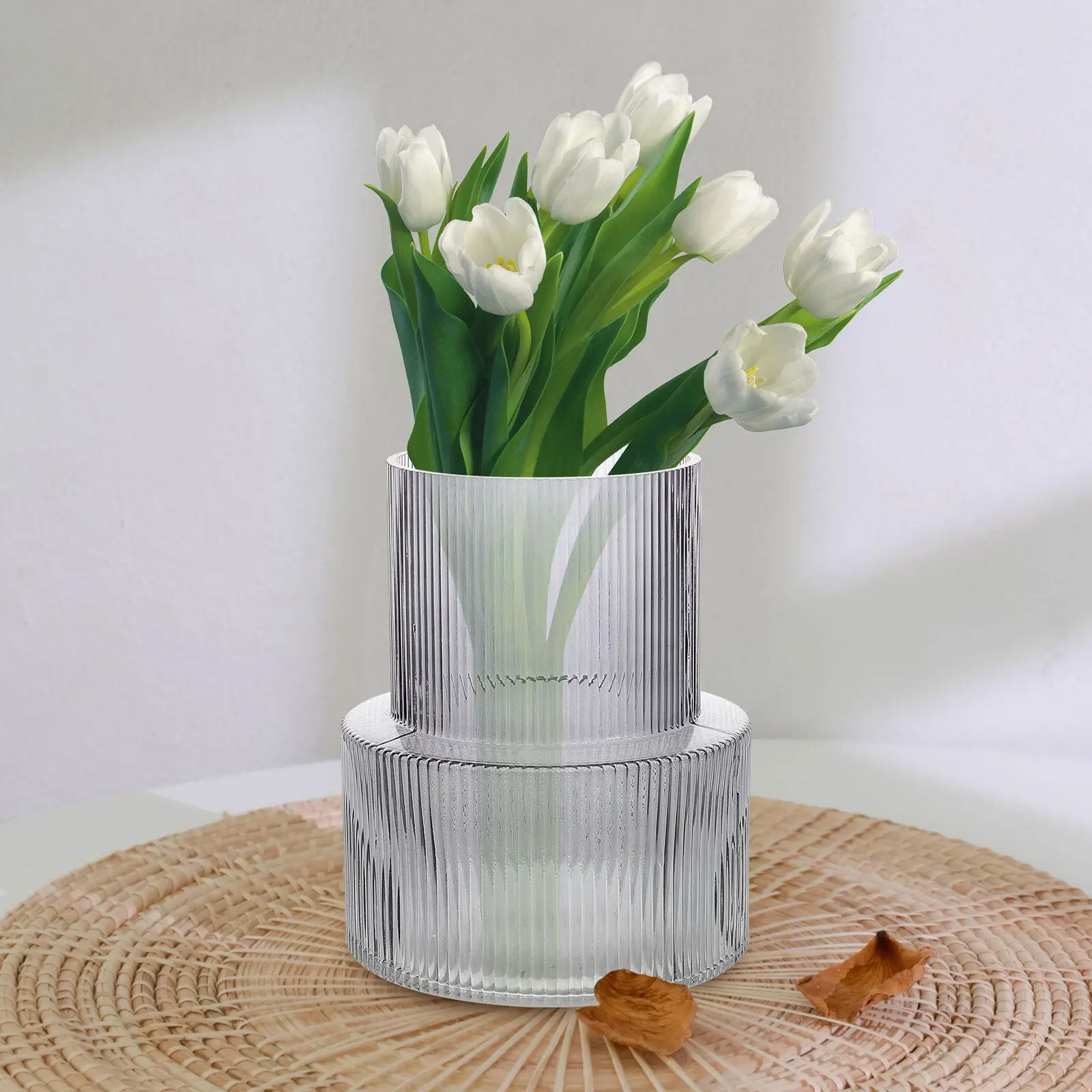 

Vase Cylinder Vases Clear Ribbed Glass Cute Trendy Flower for Flowers Decorative Grey