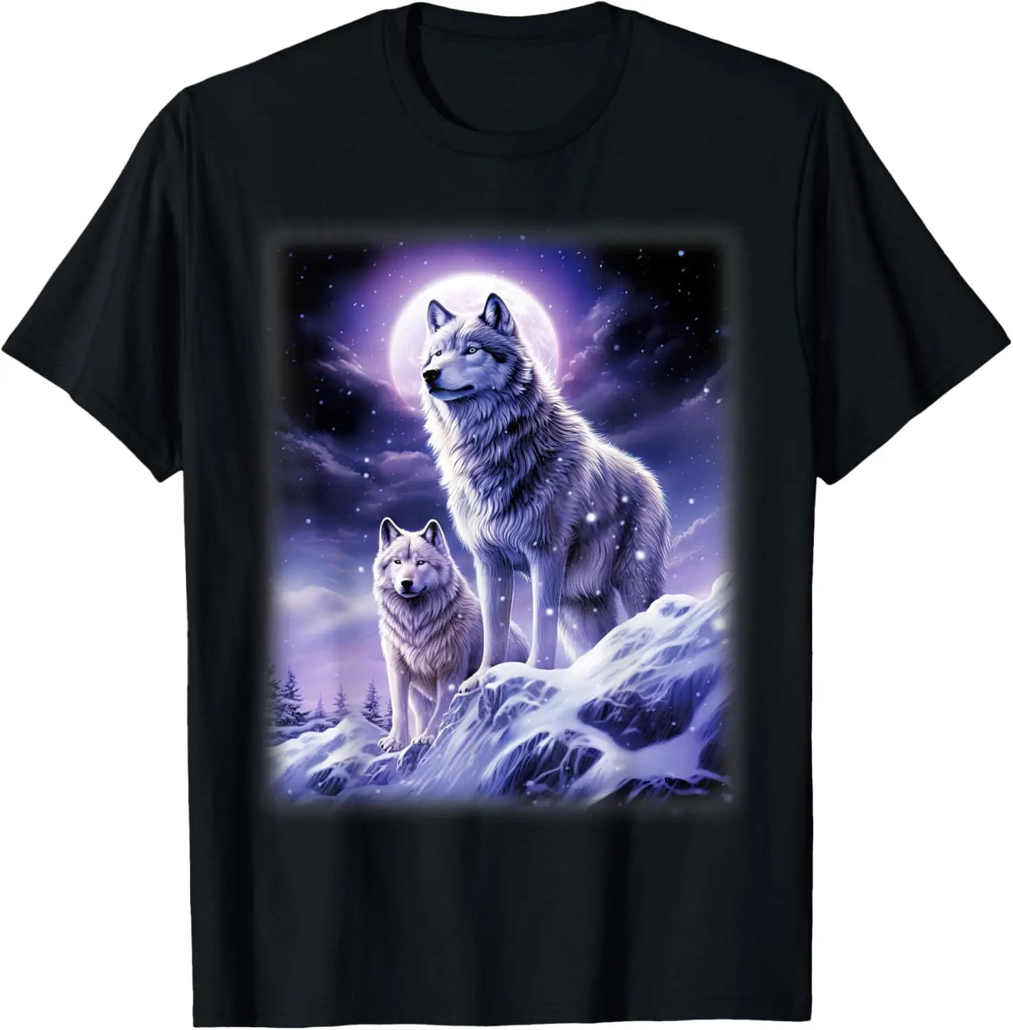 Wolves standing on a snowy hill Forest Fantasy Nature T-Shirt