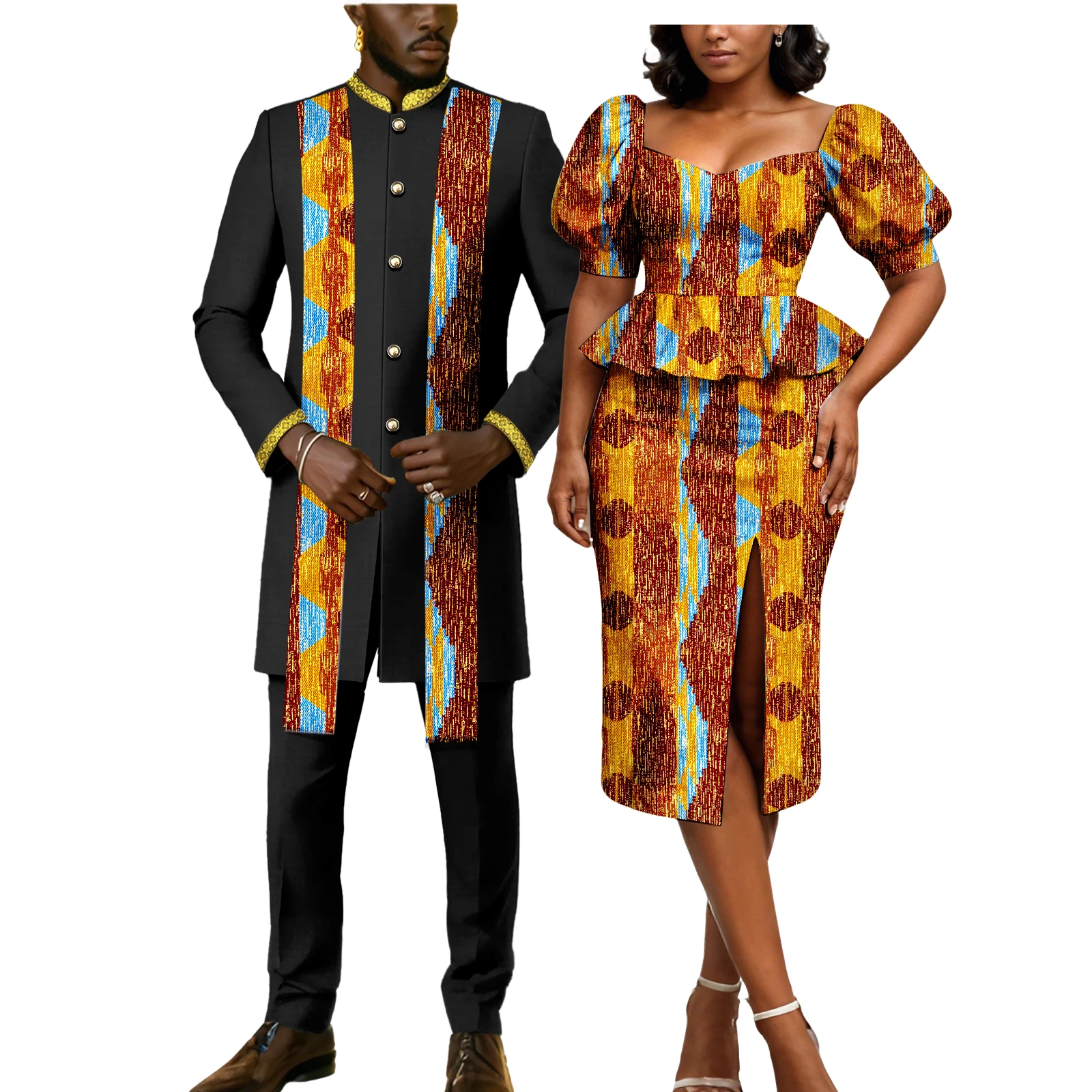 Conjunto de roupas de casal africano combinando feminino ancara roupas formais kente impressão terno ou masculino dashiki outfit jaqueta e calças