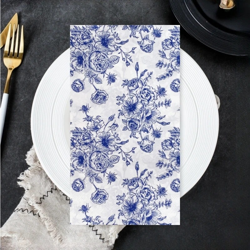 20Pcs/Bag Vintage Blue and White Porcelain Decoupage Paper Napkins Flower Paper Tissues for Party Wedding Xmas Supplies 30x40cm