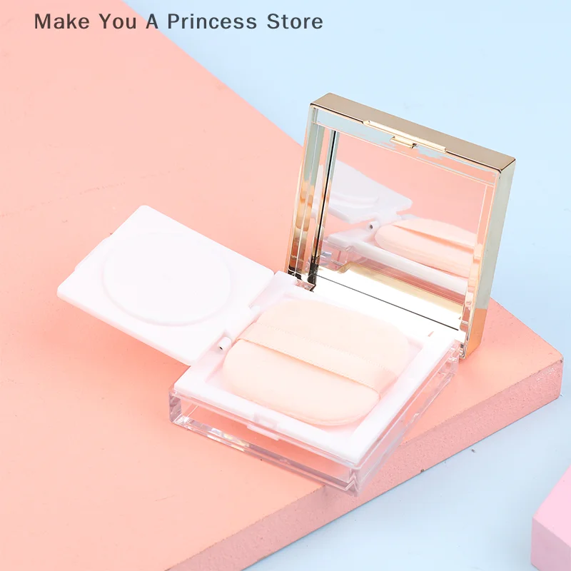 8g Square Gold Border Loose Powder Box Empty Refillable Portable Makeup Setting Powder Blush Case Container With Puff Mirror