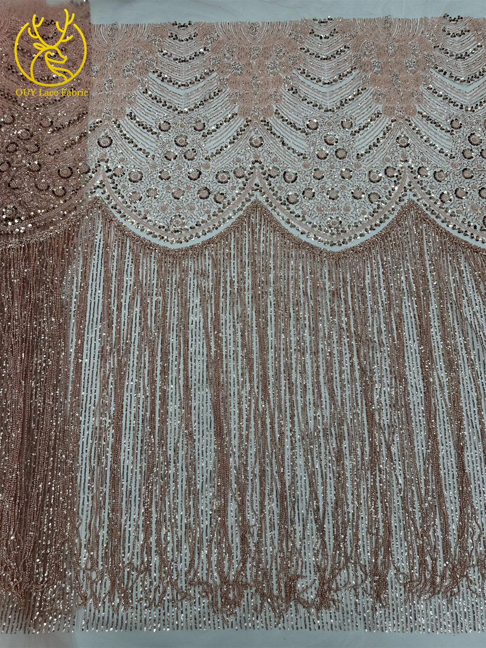 Goldener Afrikanischer Nigerianischer 3D-Perlen-Spitzenstoff 5 Yards Französischer Pailletten-Tüll Stickerei-Kleiderstoff für Damen Party Hochzeit Kleid Nähen – Detail 16
