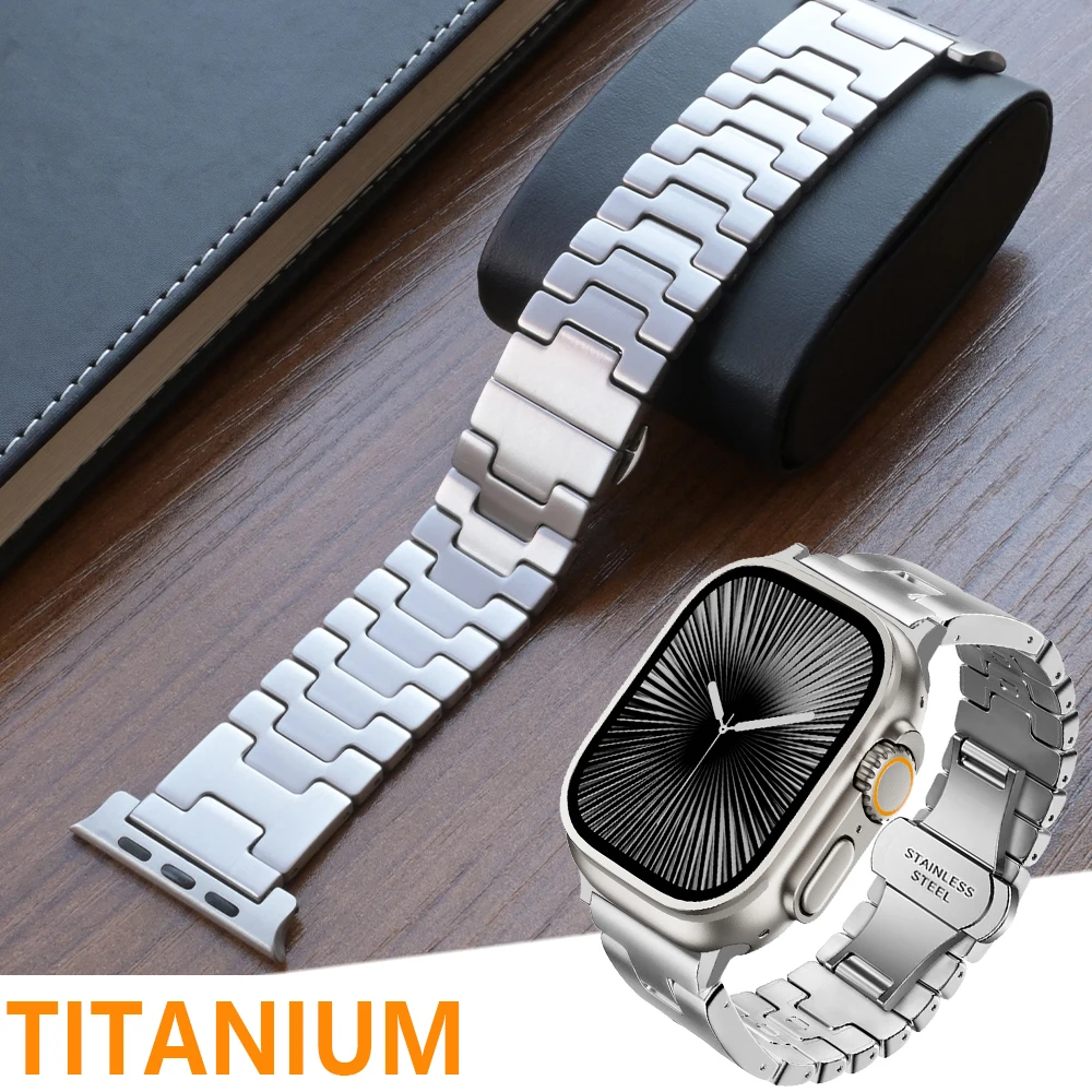 Titanium Band for Apple Watch 49mm 46mm 45mm 44mm Grand H Metal Strap for Series 10 9 8 7 6 5 4 SE Ultra Watchband Bracelet
