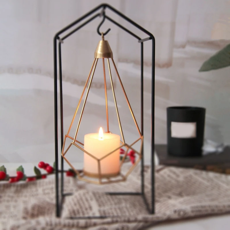 Iron Hanging Candle Holder,Hanging Geometric Candle Holder With Black-Iron Stand,Luxury Romantic Candle Holder Decor Easy To Use