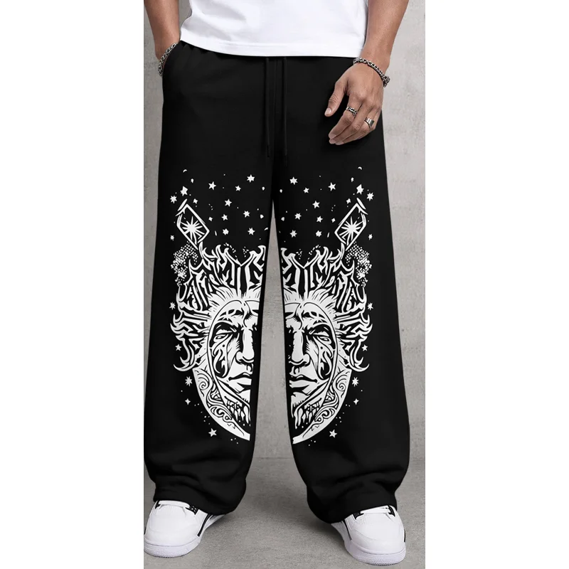Men Mystic Sun Human Portrait Graphic Casual Trousers, Retro Dark Mystic Aesthetic, Great  Leisure Time & Street Fashion Looks