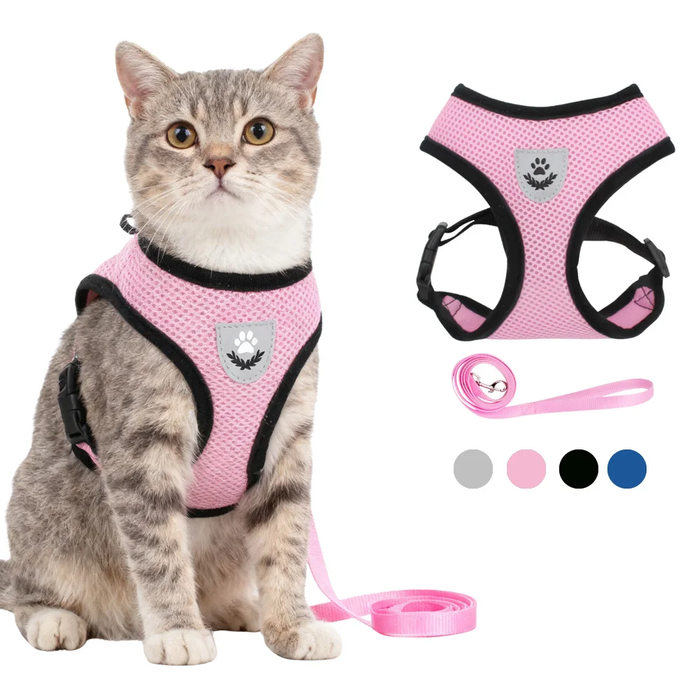 Atmungsaktives Katzengeschirr, Weste, Leine-Set für kleine, mittelgroße Katzen, Hund, Wandern, Kätzchen, reflektierender Brustgurt, Sphynx-Geschirr, Heimtierbedarf