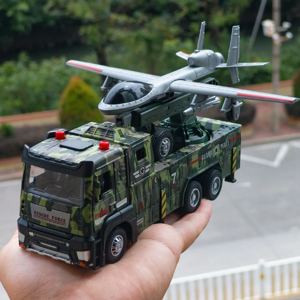 1:32 Militär Drone Starten Fahrzeug Raketen Autos Spielzeug Diecast Modell Licht Musik Zurückziehen Türen Geöffnet Lkw Jungen Pädagogisches Spielzeug