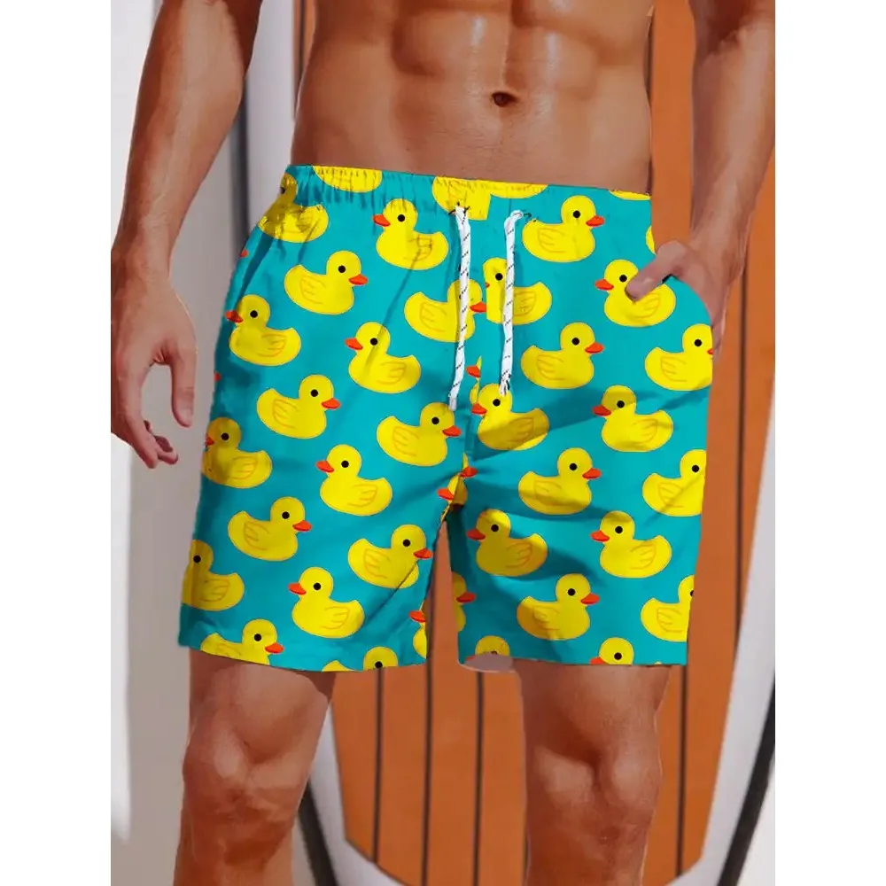 Men's Shorts Hawaiian Yellow Duck Mens Printing Short Summer New swim Trunks Elastic Waist 3D Print Breathable Short Streetwear