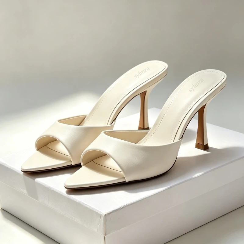 Elegant Backless Women's Sandals Summer 2026 Pointed Toe Pumps Slides Fashion Mules Shoes Concise High-heeled Slippers Ladies