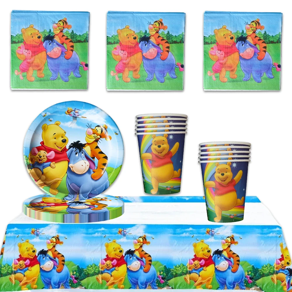 61pcs/lot Disney Winnie Bear Birthday Party Kids Girl Favor Paper Cup Plate Napkins Decoration Tablecloth Baby Shower Supplies