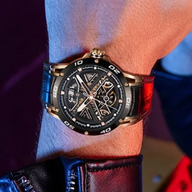 

BONEST GATTI Мужские автоматические часы 45 мм Механические наручные часы 50 м Водонепроницаемые сапфировые светящиеся скелетонизированные циферблаты