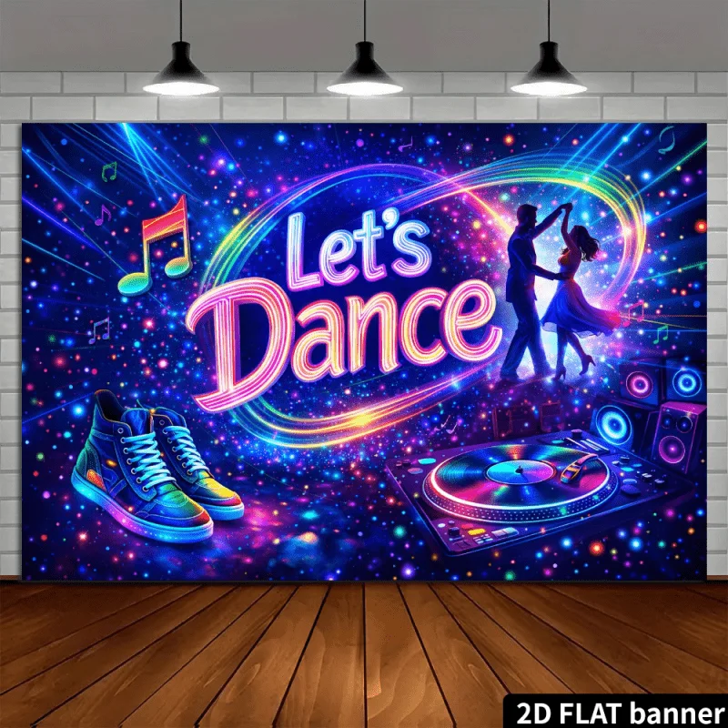 Let's Dance Tapestry, Neon Music Party Wall Hanging, DJ Disco Decor for Game Room, Bedroom, Dance Studio, Nightclub Theme Party