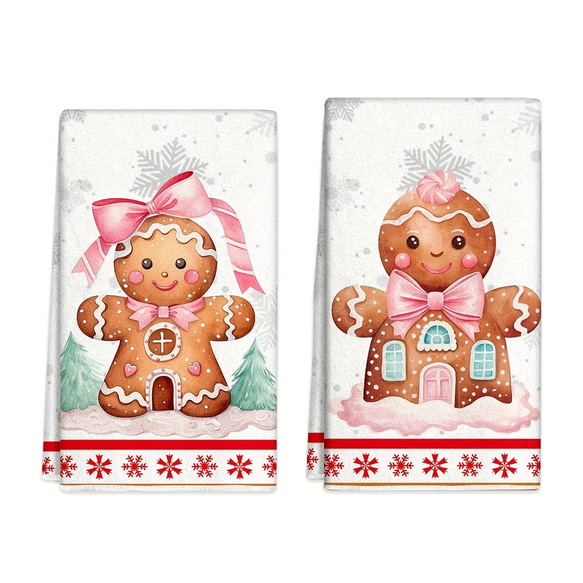 Christmas Gingerbread Snowflake Kitchen Dish Towel Set Cleaning Supplies Quick Drying Bar Hand Dishcloths Christmas Decorations