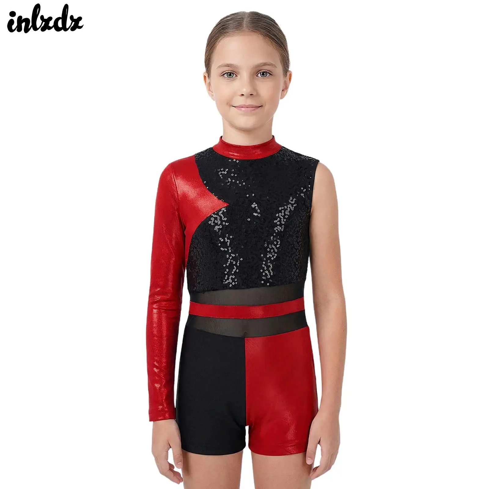 

Kids Girls Gymnastics Ballet Leotards Jumpsuit Dance Outfits Performance Costume Cutout Back Glittery Sequins Metallic Dancewear