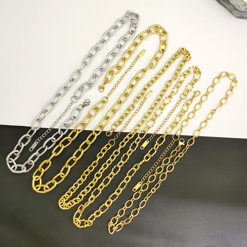 Edelstahl-Halskette für Damen und Herren, Choker, Geometrische Verbindung, Gedrehte Kette, Dicke Rolo-Kette, PVD Goldfarbe, Silber, Wasserdicht, Großhandel – Detail 4