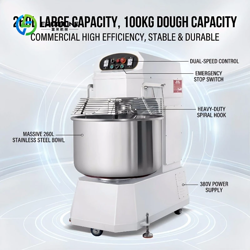 Hours Kneading 100kg 260L Commercial Pizza Dough Mixer Bakery Mixer Machine Spiral Mixer
