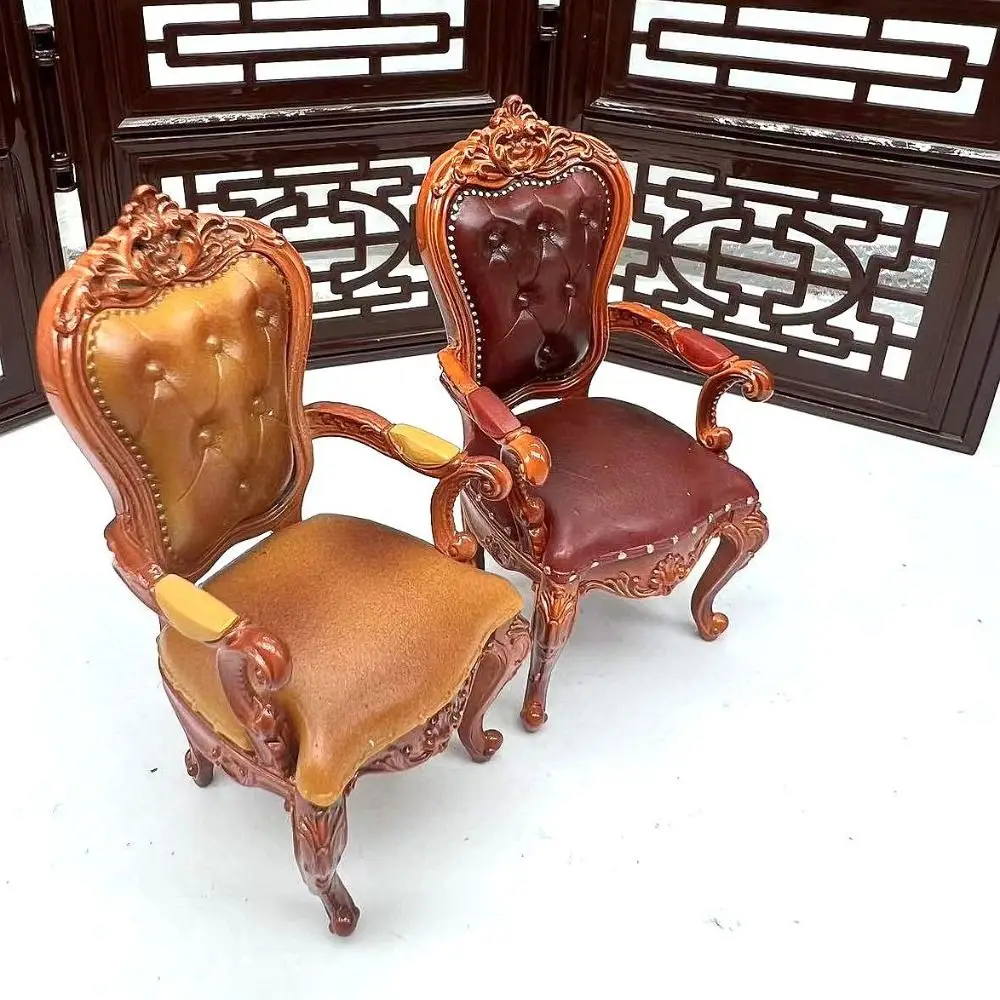 Vintage Style Dollhouse Chairs Mini Retro Simulated Miniatures Furniture European Luxury Doll Dining Chair Scene Model