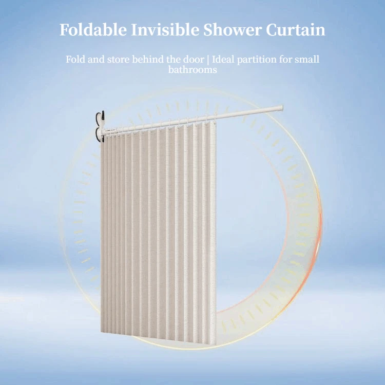 

Invisible Bathroom Shower Curtain Punch-Free Installation Waterproof Mildew Resistant Dry Wet Separation Partition Curtain
