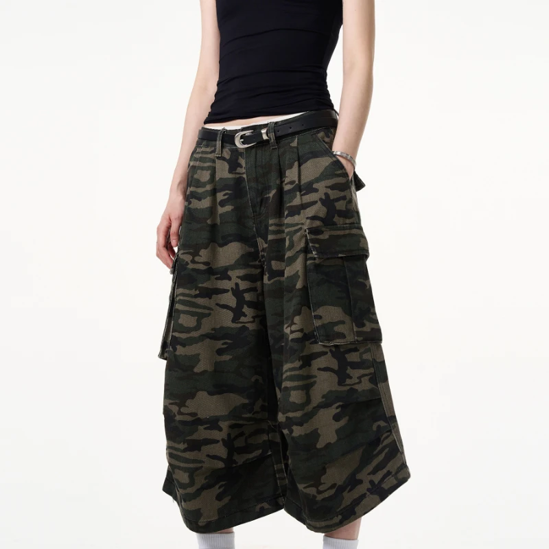 American Camouflage Women Baggy Cargo Shorts Pockets High Street Handsome Fashion Summer Popular Vintage Hip Hop Casual Shopper