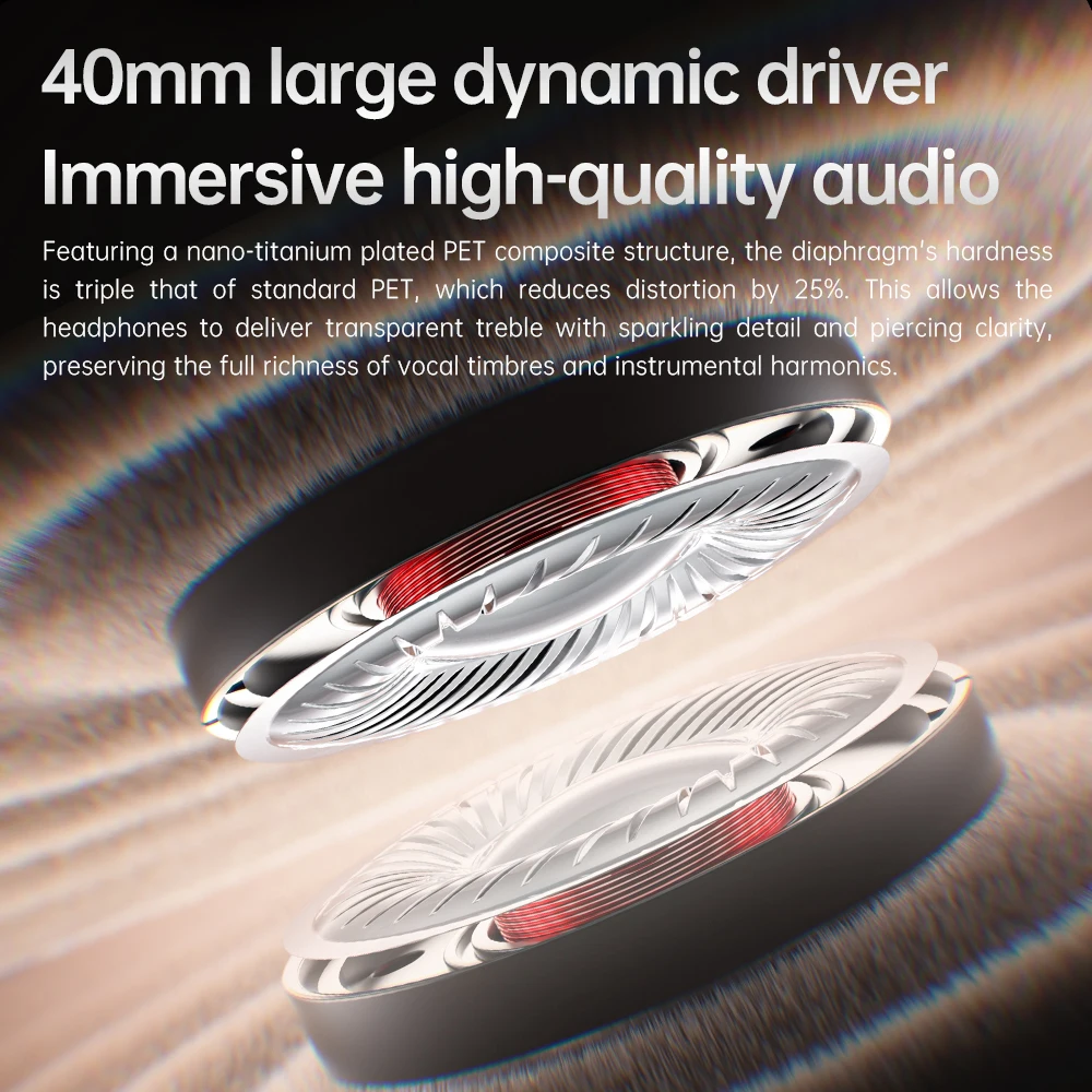 Słuchawki FIIO JN3 z redukcją szumów, Bluetooth 6.0 LDAC, 40mm tytanowe przetworniki, Spatial Audio, 115 godzin pracy na baterii do podróży i gier — zdjęcie produktu 3
