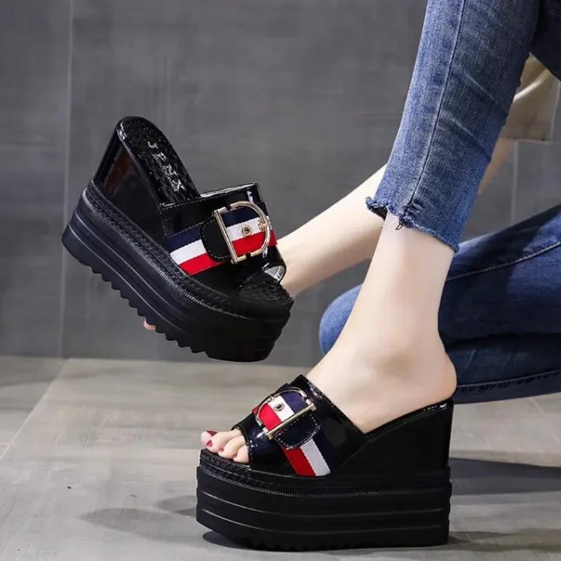 Zapatillas de cuña inferior de 12CM para mujer, moda de verano con sandalias sexis de suela gruesa que combinan con todo, chanclas para mujer, zapatilla para mujer