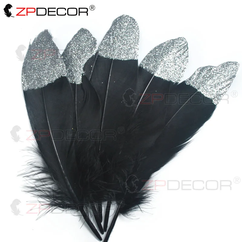 ZPDECOR Goose Feather Feather tips spray silver powder 6-8 Inch/15-20CM for Home Decor Craft Supplies