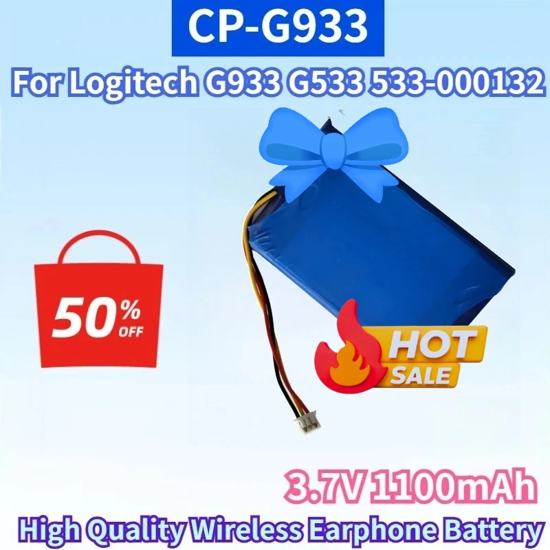 Newest CP-G933 3.7V 1100mAh Li-ion Rechargeable Battery for Logitech G933 G533 533-000132 High Quality Wireless Earphone Battery