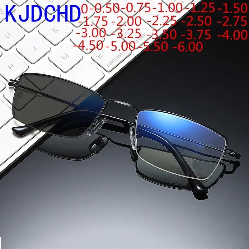 2024 New Square Business Ladies Men's Solar Photochromic Myopia Prescription Glasses Oculoss 0 -0.50 -0.75 -1.0 -1.25  To -6.0