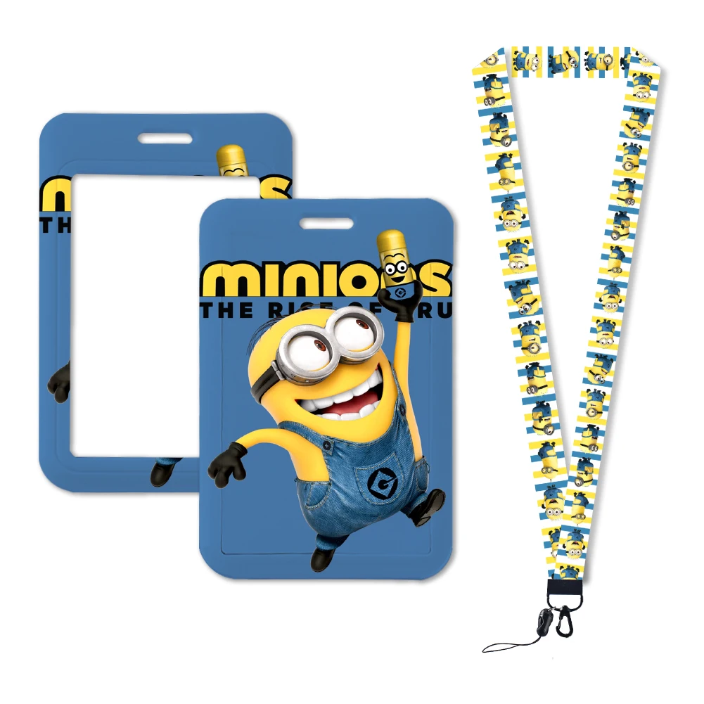 Cartoon Minions Super Cute Work Card Holder Work Permit Name Badge with Keychains Student Id Card Lanyard Holder Accessories