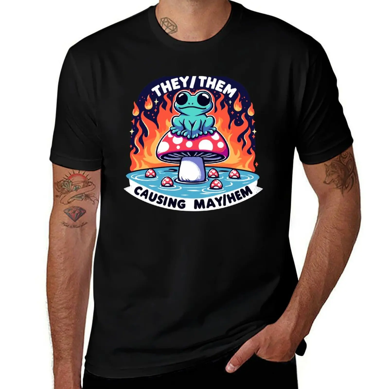 They Them Causing May Hem For Non-Binary Frogs T-Shirt Anti-Wrinkle Short Sleeve T-Shirt