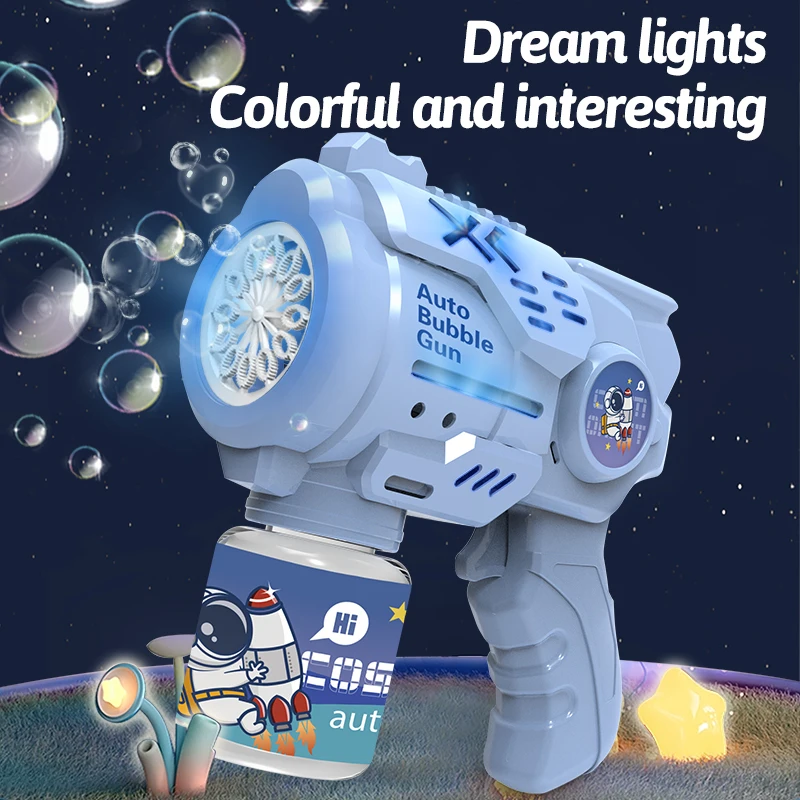 Machine à bulles d'astronaute pour enfants à 12 trous, pistolet de soufflage de bulles portatif entièrement automatique sans batterie ni eau à bulles
