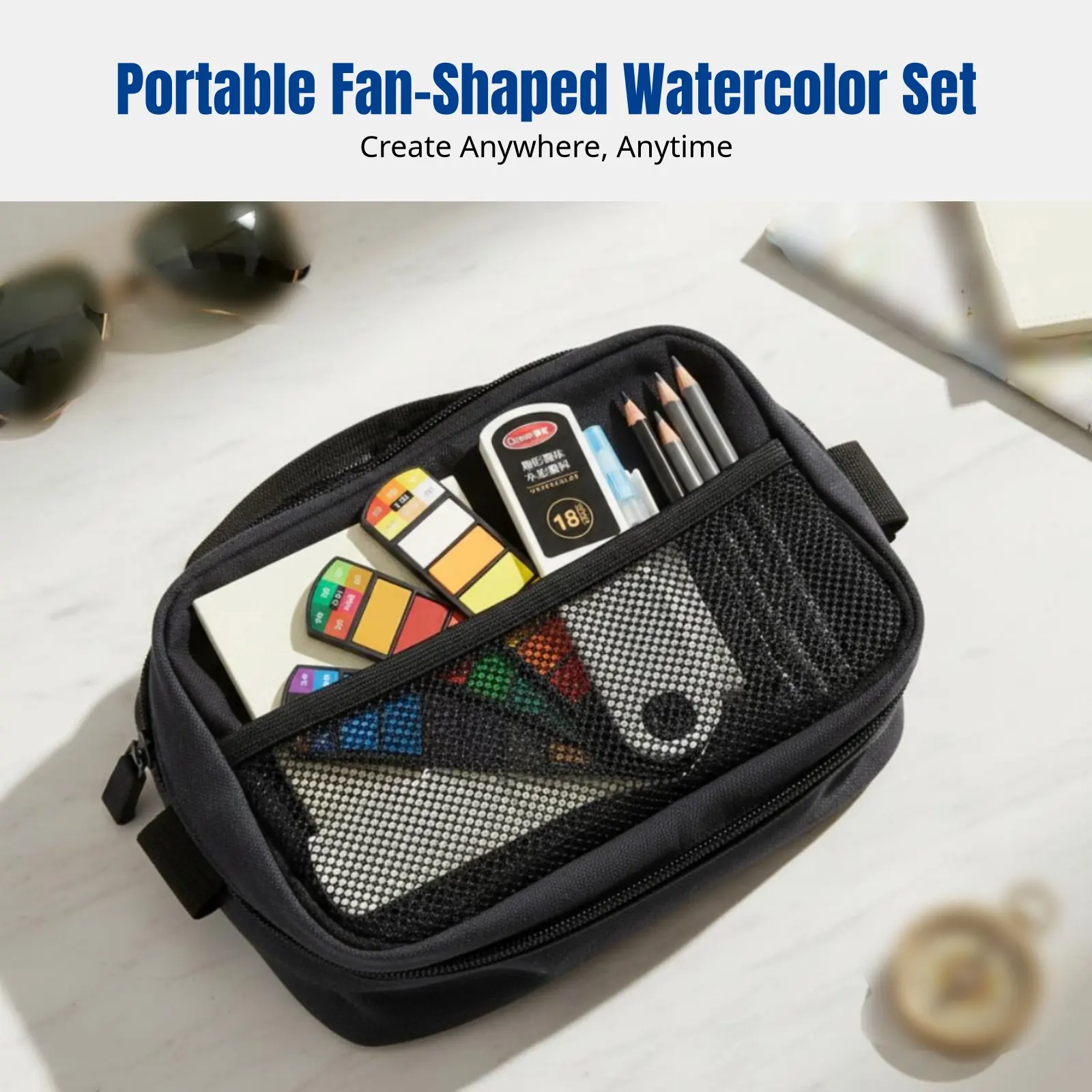 Firm Watercolor Paint Set, 24 Colors, Fan-Shaped, Portable Opaque Watercolors, Student Art Kit