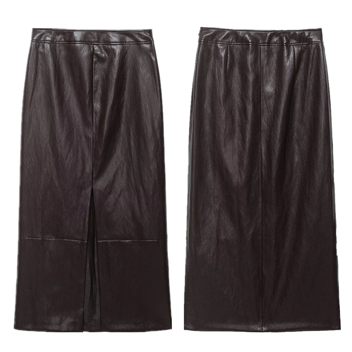 

Jenny&Dave French Fashion Ladies Brown Color High Waist Straight Midi Skirt Vintage Pu Leather Skirt Woman Clothing Faldas Skirt