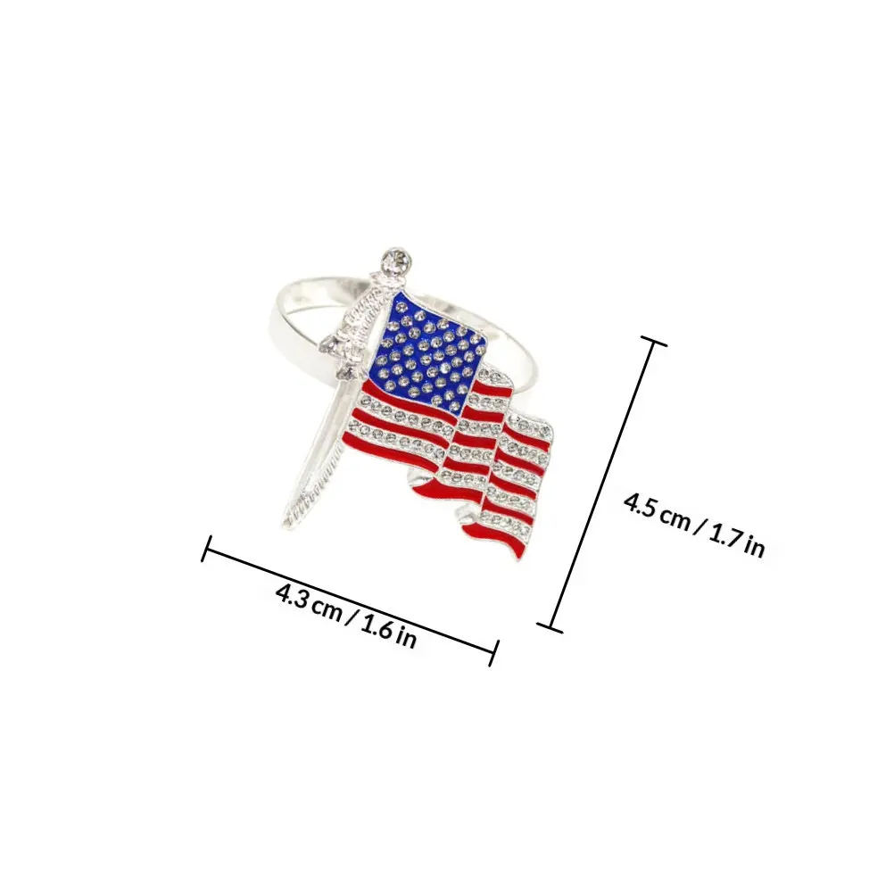 6Pcs Patriotic Napkin Rings American Flag Inspired Bling Napkin Holders Secure Fit Zinc Alloy for Independence Day Table